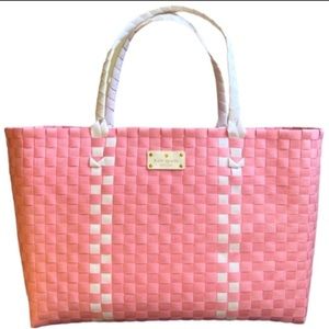 NWOT Kate Spade White and Pink Woven Weekender Beach Tote